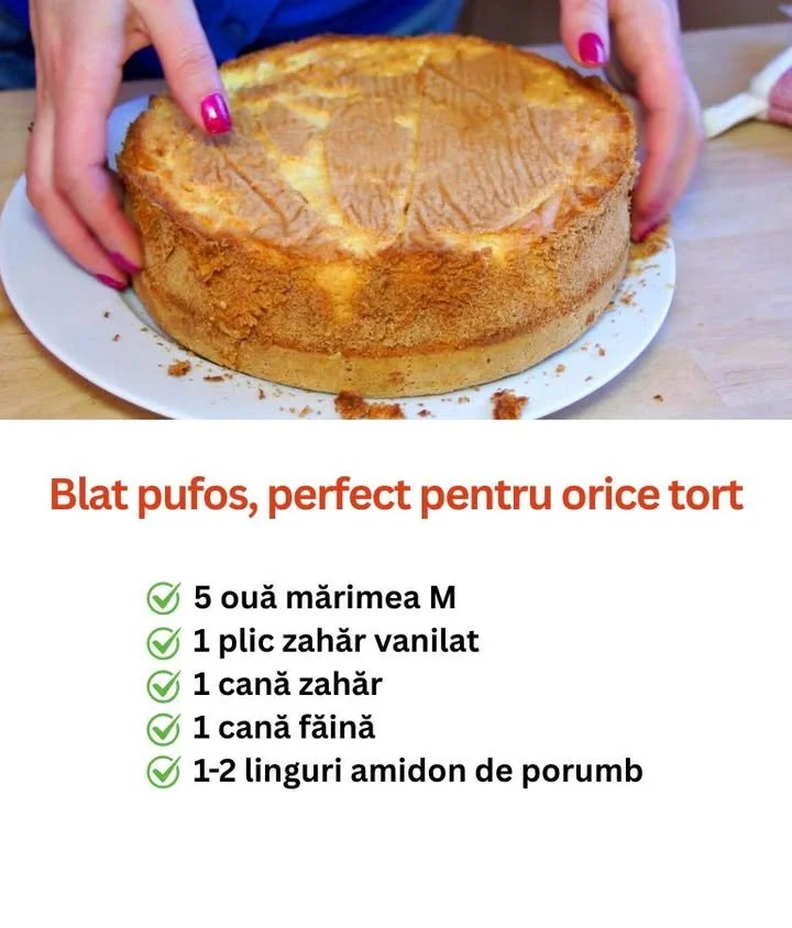 Blat de tort ușor și pufos, ideal pentru deserturi delicioase.