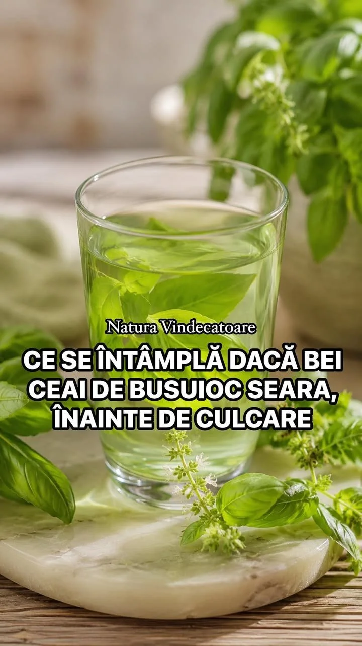 O cană de ceai de busuioc servită înainte de culcare pentru relaxare