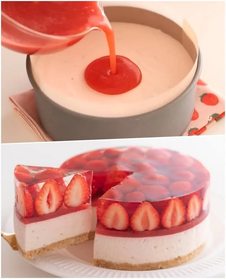 Cheesecake cu căpșuni, un desert răcoritor și delicios, decorat cu fructe proaspete.
