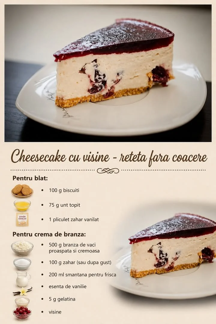 Cheesecake cu vișine - rețetă simplă și delicioasă