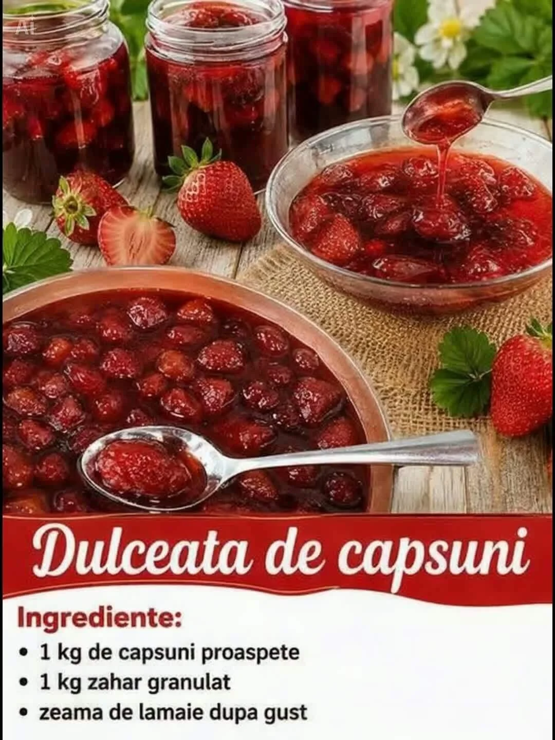 Dulceață de căpșuni proaspete și aromate, ideală pentru micul dejun.