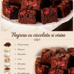 Negresă cu vișine proaspete pe o farfurie, un desert savuros și indulgent.