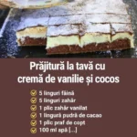 Prăjitură cu vanilie și cocos proaspăt coaptă în tavă