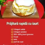 Prăjitură rapidă cu iaurt, gustoasă și pufoasă, servită pe o farfurie albă.