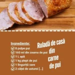 Ruladă de casă cu carne de pui, servită pe un platou colorat.