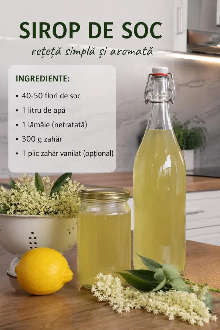 Sirop de soc cu zahăr redus într-o sticlă elegantă