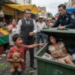 Băiat strigă la un container de gunoi, în căutarea mamei sale, bărbat bogat deschide.