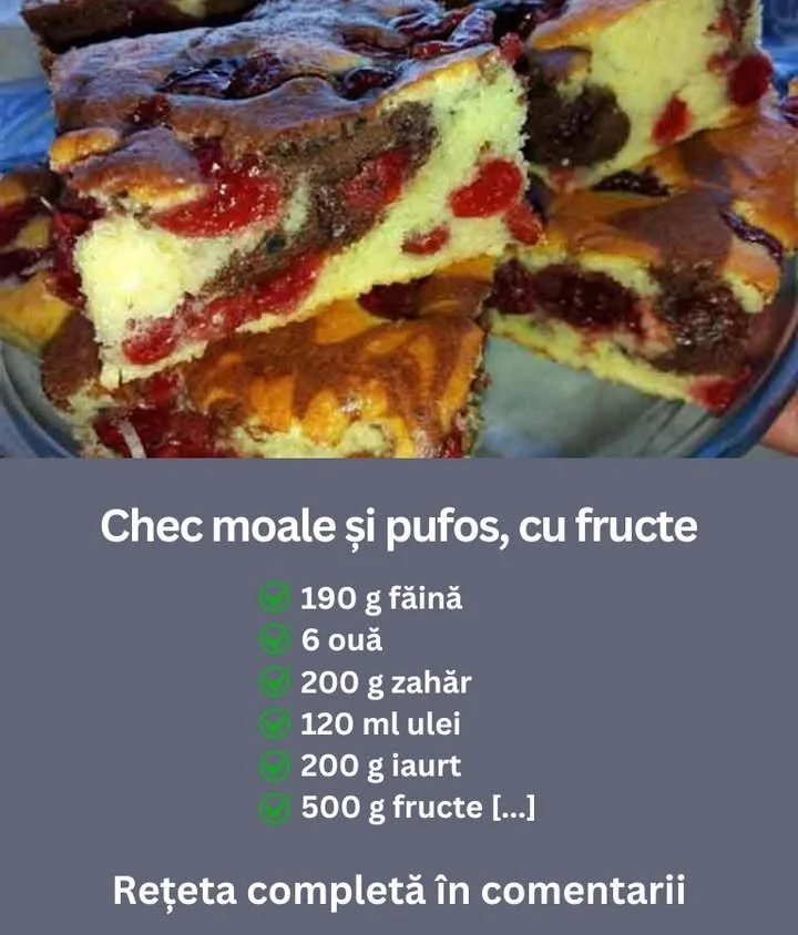 Chec cu fructe moale și pufos, desert delicios și aromat