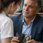 Cafenea liniștită cu o chelneriță și un bărbat în costum la o întâlnire.
