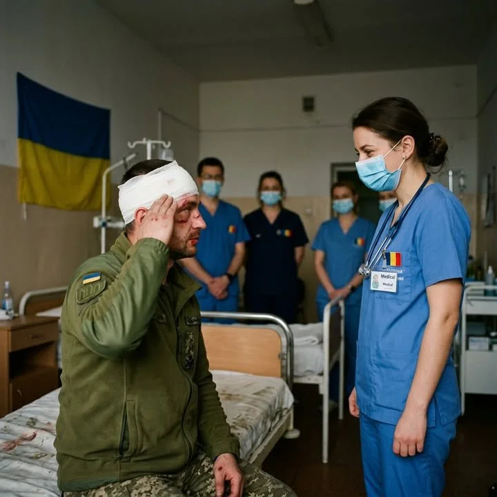 Femeia din secția spitalului, alături de soldatul rănit și povestea lor emoționantă.