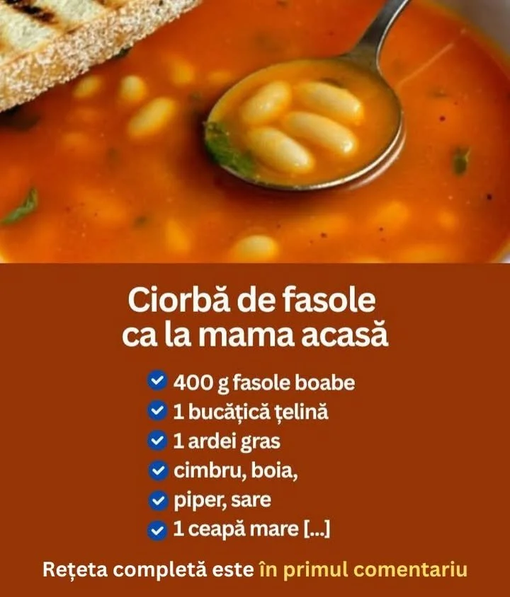 Ciorbă de fasole tradițională servită într-un bol rustic