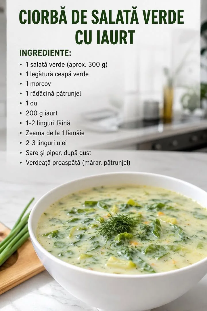 Ciorbă de Salată Verde cu Iaurt, un preparat sănătos și gourmet.
