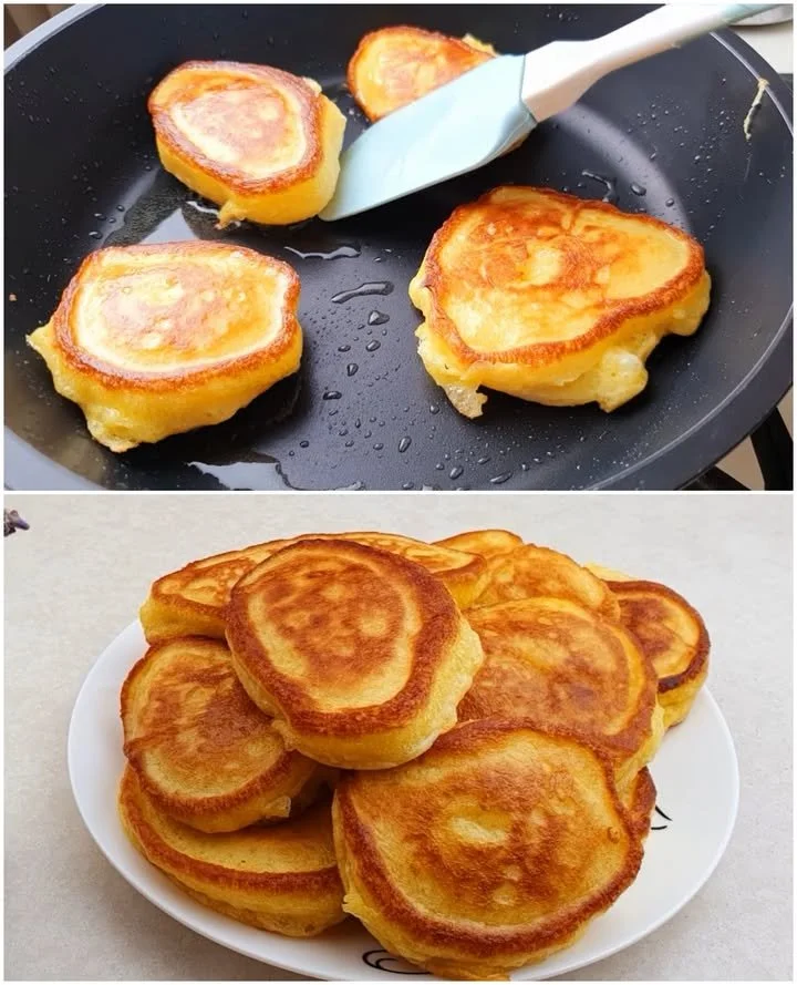 Clătite pufoase cu kefir pe o farfurie decorată