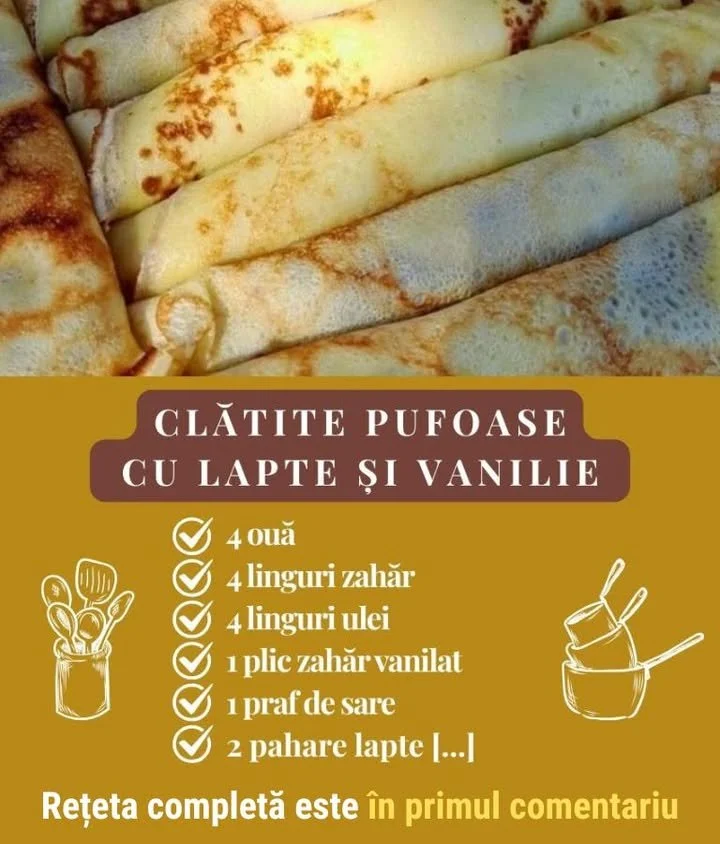 Clătite pufoase cu lapte și vanilie proaspăt preparate