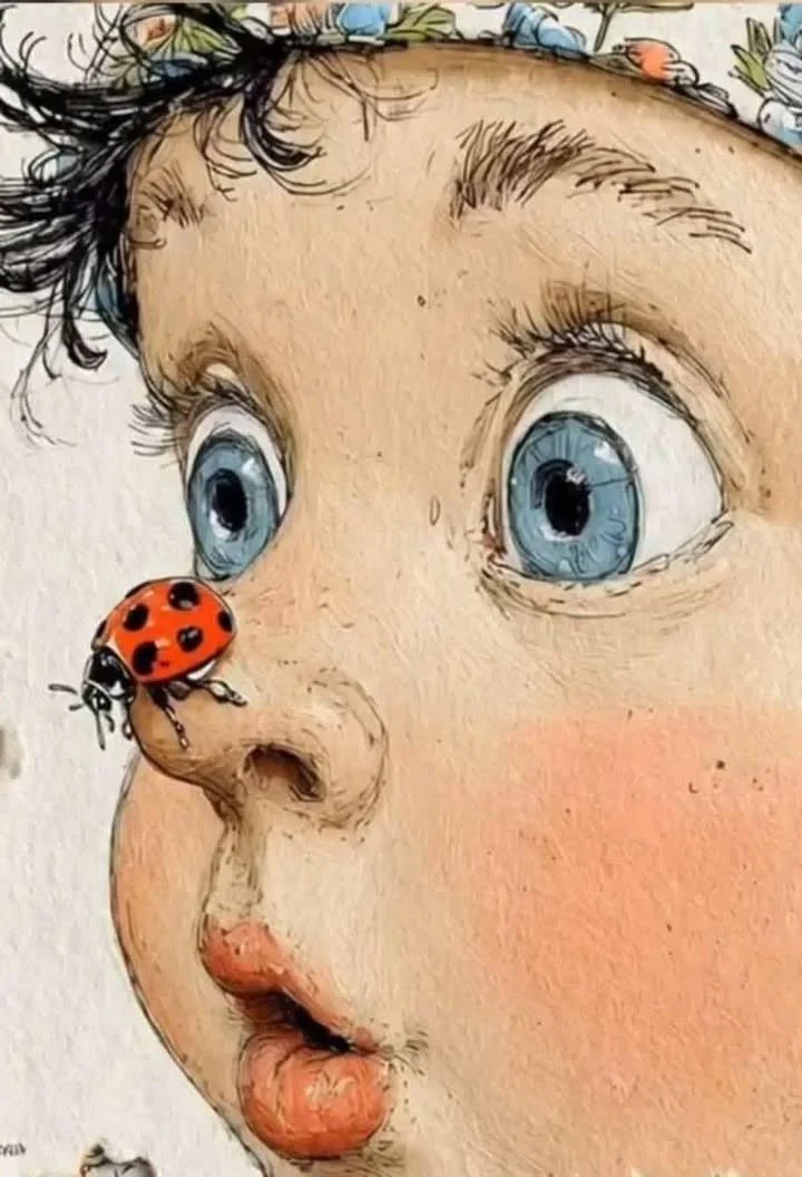 Ilustrație a unei copilării ideale cu ploaie de bomboane și o lume fericită