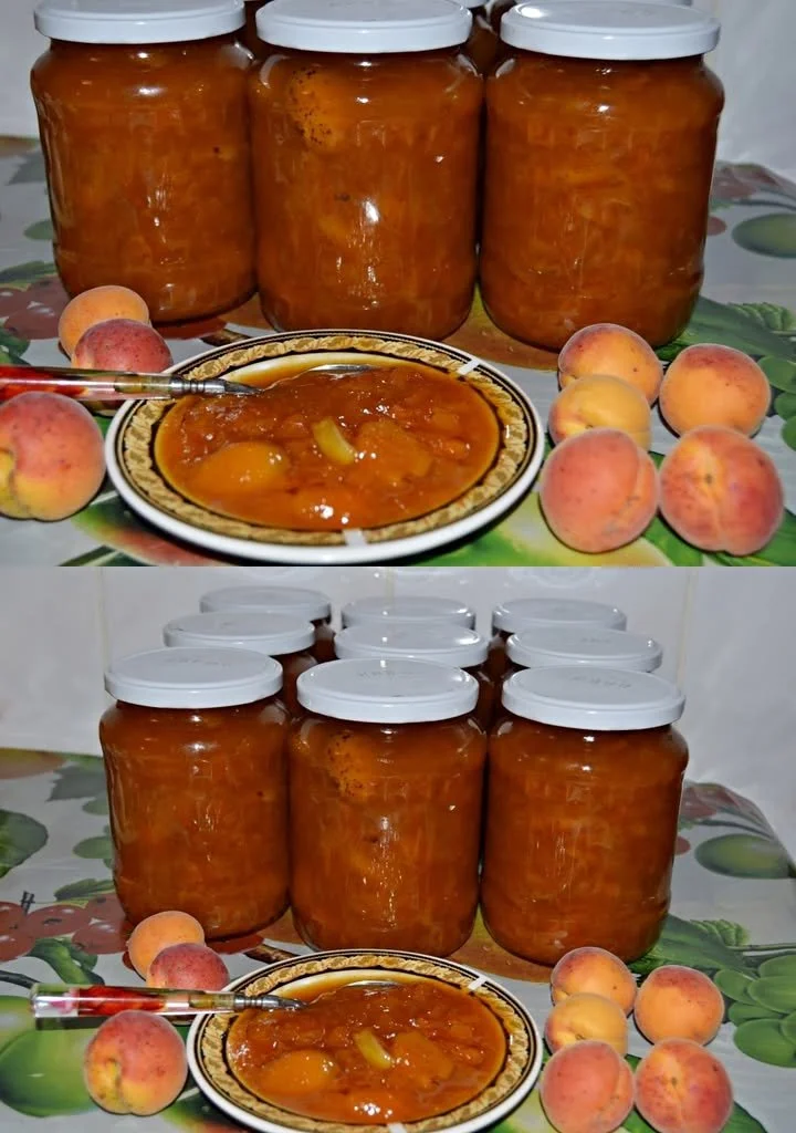 Dulceață de zarzare și caise în borcan, ideală pentru tartine și deserturi.