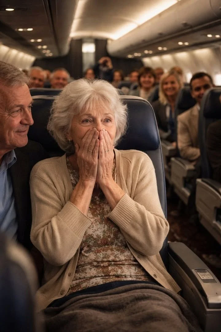 Femeie de 85 de ani protestând într-un avion în clasa business