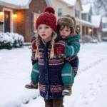 Fetița de 8 ani purtându-și fratele printr-o furtună de zăpadă