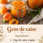 Sticlă de gem de caise proaspăt preparat, servit într-un ambient rustic