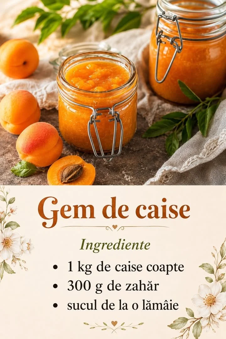 Sticlă de gem de caise proaspăt preparat, servit într-un ambient rustic