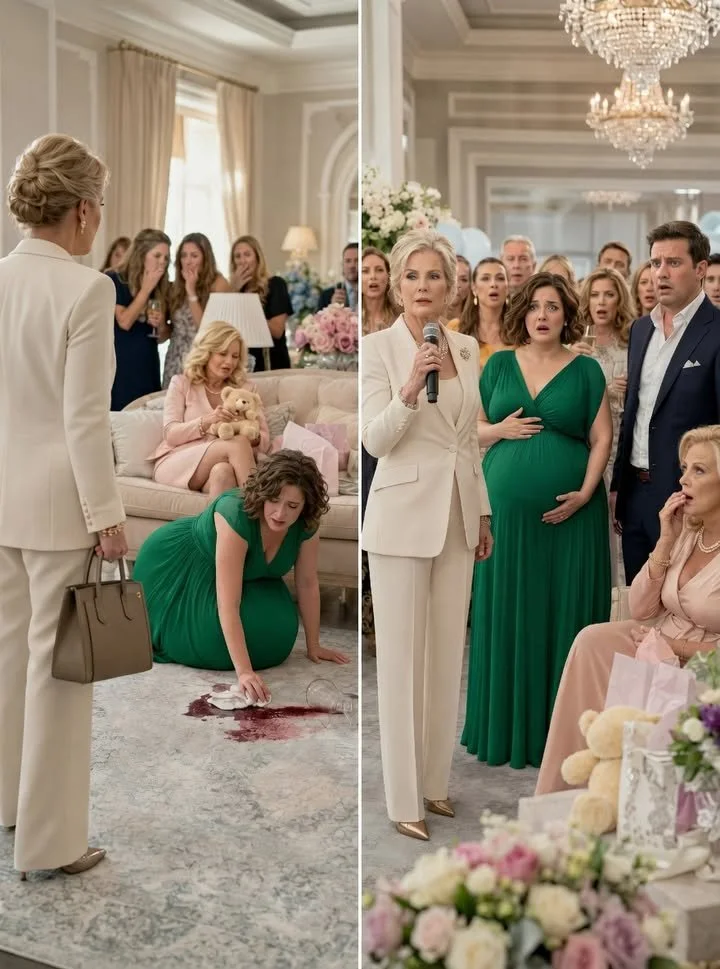 Moment de la baby shower-ul fiicei, cu soacra desfăcând cadouri și râsete.
