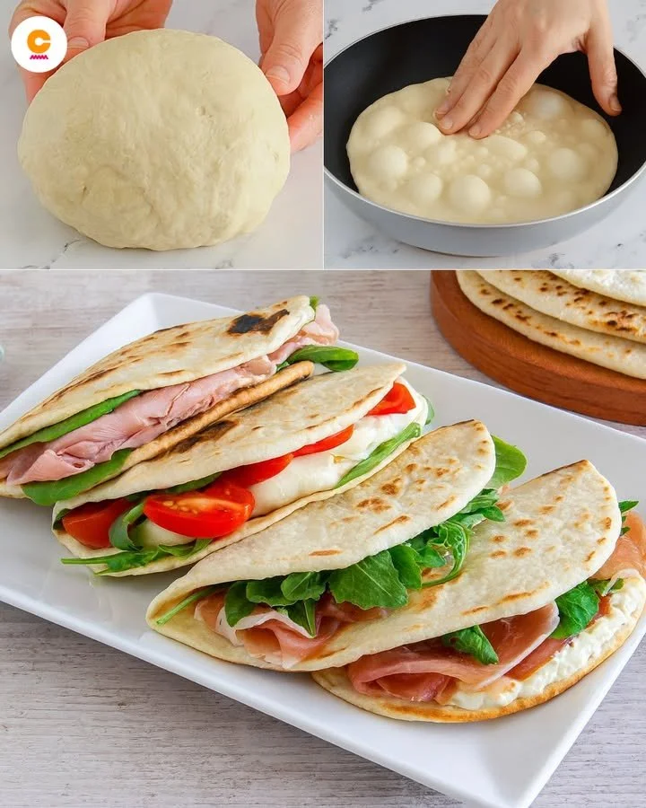 Pâine plată italiană proaspăt coaptă, servită pe o farfurie
