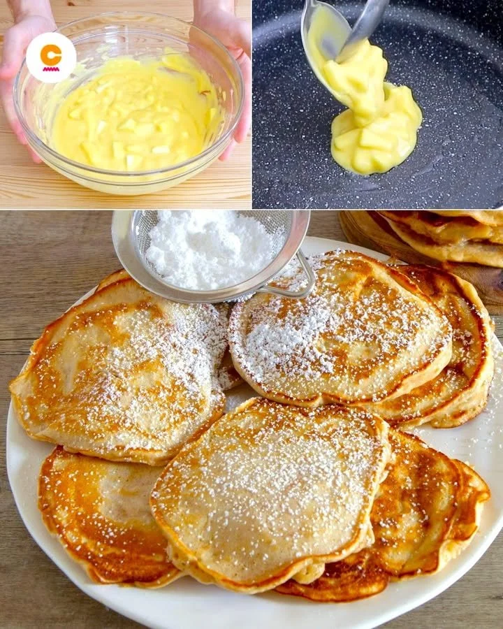 Pancakes cu mere pufoase și aromate servite pe farfurie