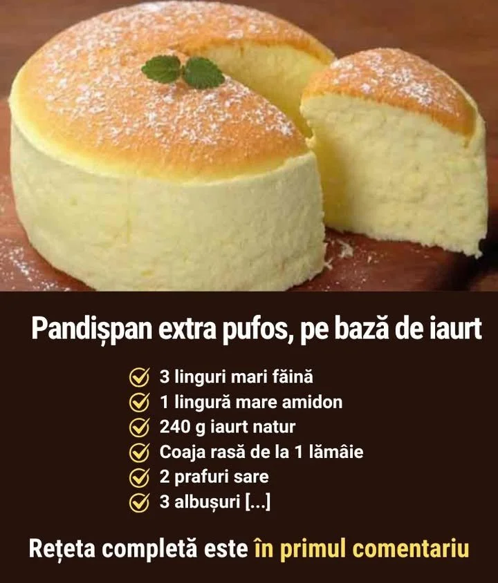 Pandișpan extra pufos pe bază de iaurt, proaspăt și gustos
