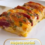 Plăcintă rapidă cu cașcaval și salam, preparată din ingrediente simple.