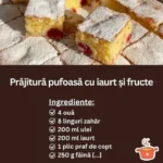 Prajitură pufoasă cu iaurt și fructe, delicioasă și ușor de preparat.
