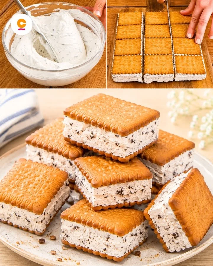 Sandwichuri cu înghețată de vară sunând proaspete și delicioase